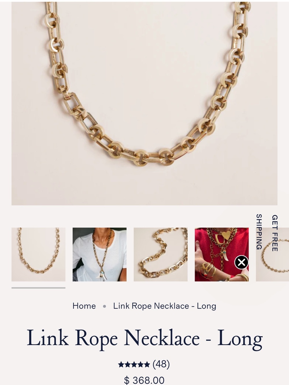 Long Link Rope Necklace in Gold Tone BRASS